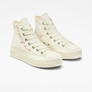 Women's CONVERSE Chuck Star Platform Lift Floral Love Shoes A01586C Egret